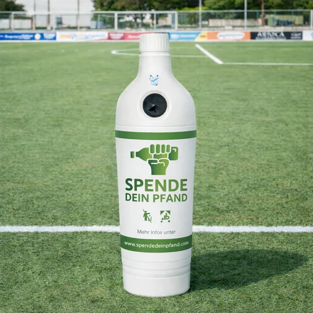 Standardfolierung des Flaschenbehälters mit dem Logo von Spende Dein Pfand