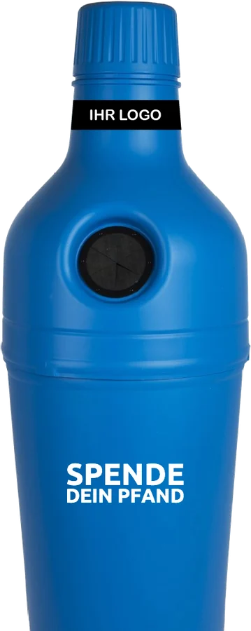 Pfandbehälter in Flaschenform, blau